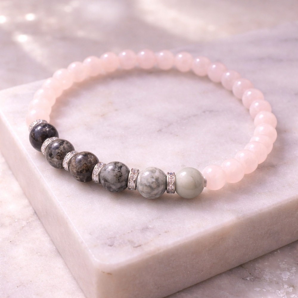 Harmony Blush Signature Series Black Rhodonite, Agate and Rose Quartz Bracelet
